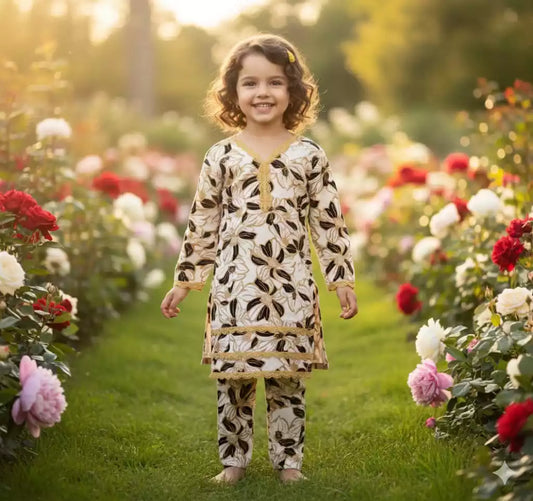 Girls Kids Karachi Lace Rayon Kurta Pant Straight Cut Cord-Sets