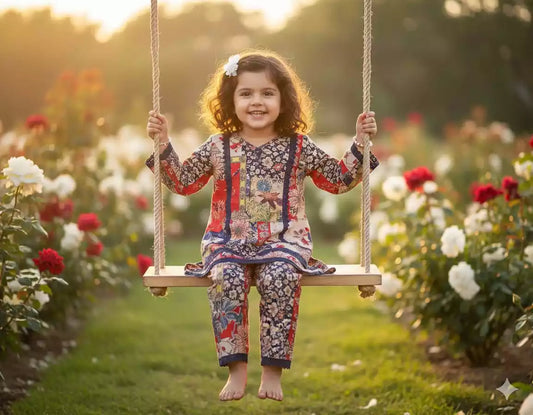 Girls Kids Karachi Lace Rayon Kurta Pant Straight Cut Cord-Sets