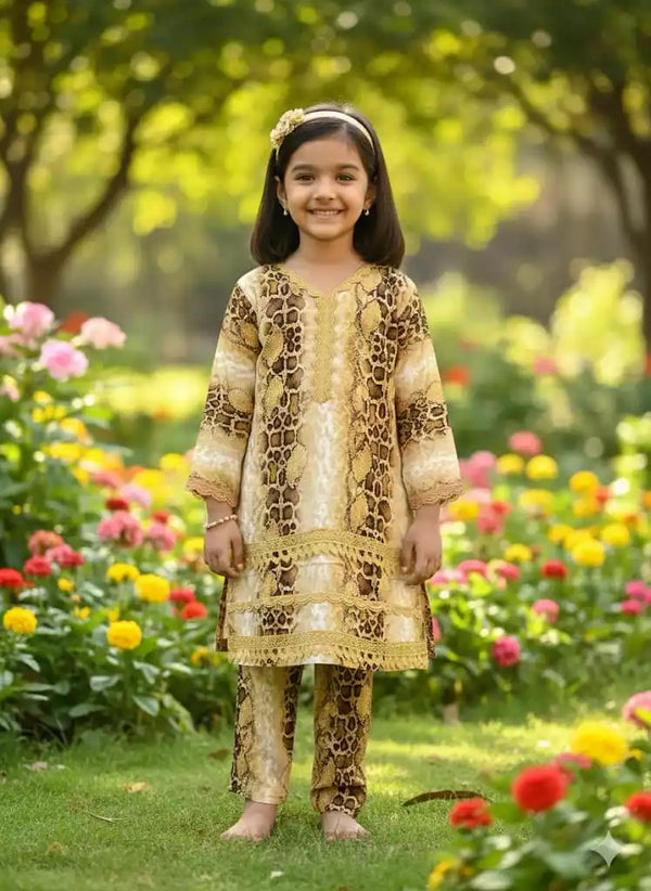 Girls Kids Karachi Lace Rayon Kurta Pant Straight Cut Cord-Sets