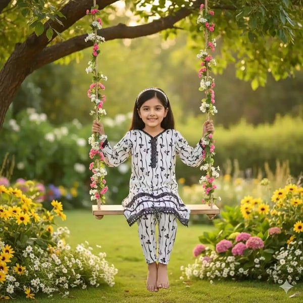 Girls Kids Karachi Lace Rayon Kurta Pant Straight Cut Cord-Sets