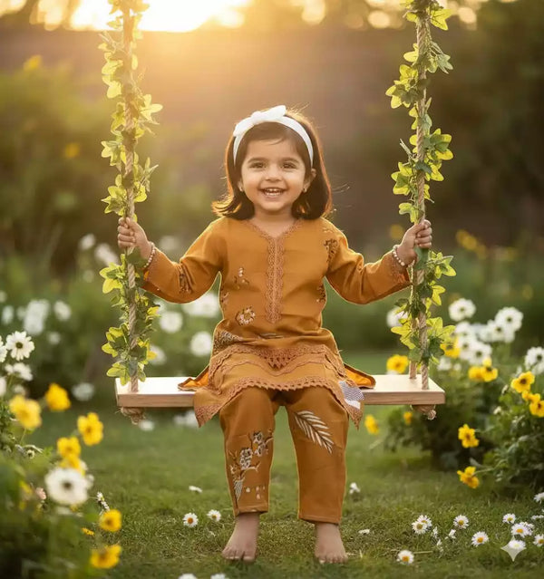 Girls Kids Karachi Lace Rayon Kurta Pant Straight Cut Cord-Sets