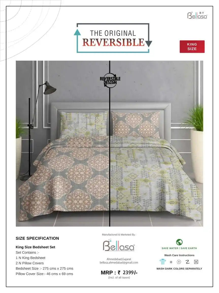 Reversible Printed Cotton Bedsheet 9x9 Feet