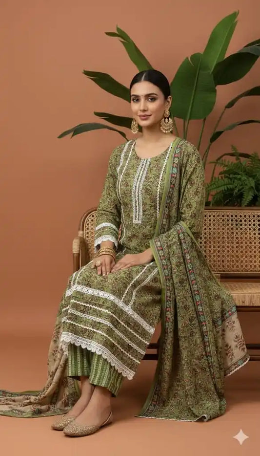 Karachi Pattern Cotton Premium Readymade Suit, Cotton Pant, Mal Dupatta