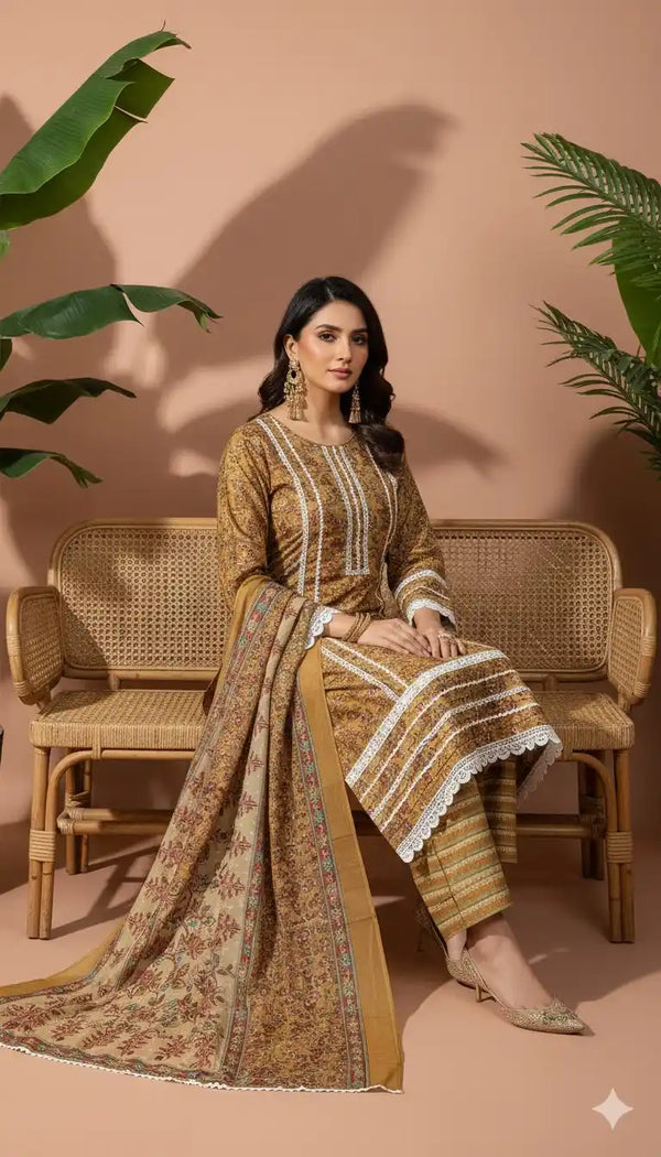 Karachi Pattern Cotton Premium Readymade Suit, Cotton Pant, Mal Dupatta