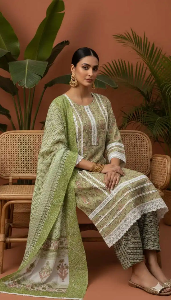 Karachi Pattern Cotton Premium Readymade Suit, Cotton Pant, Mal Dupatta