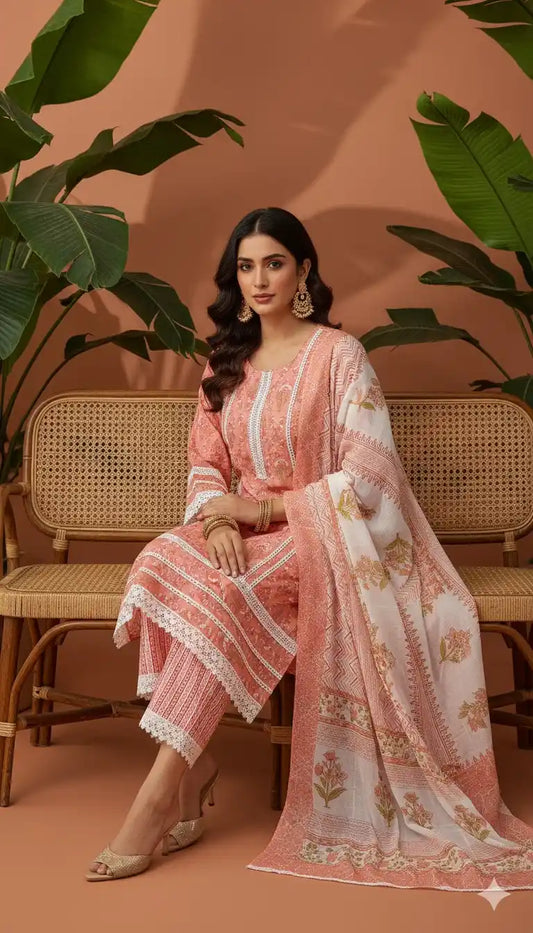 Karachi Pattern Cotton Premium Readymade Suit, Cotton Pant, Mal Dupatta
