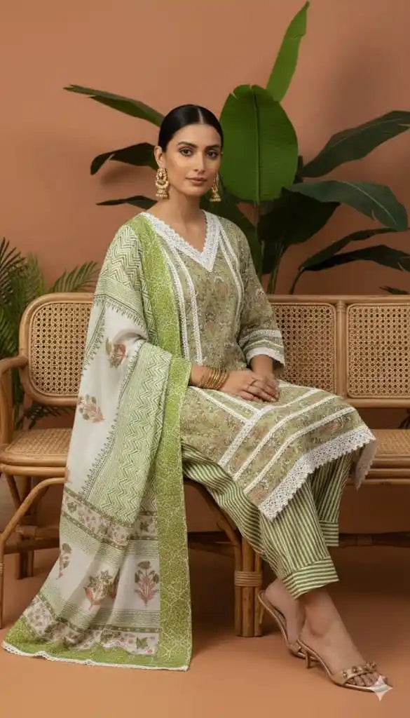 Karachi Pattern Cotton Premium Readymade Suit, Cotton Pant, Mal Dupatta