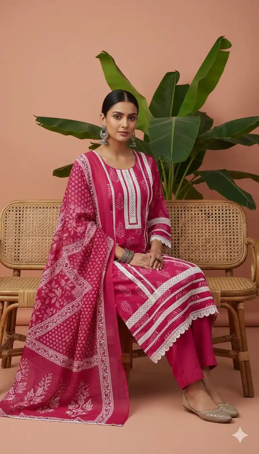 Karachi Pattern Cotton Premium Readymade Suit, Cotton Pant, Mal Dupatta