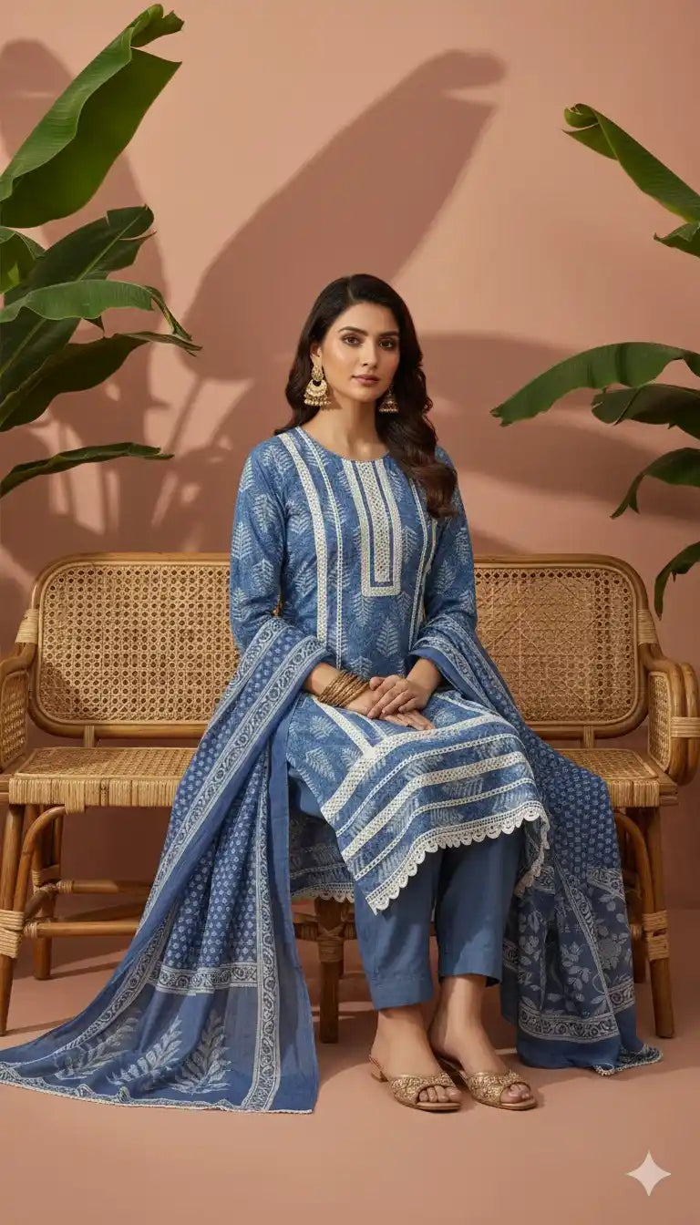 Karachi Pattern Cotton Premium Readymade Suit, Cotton Pant, Mal Dupatta