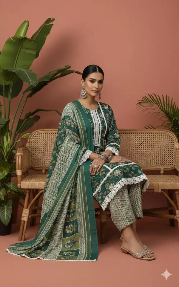Karachi Pattern Cotton Premium Readymade Suit, Cotton Pant, Mal Dupatta
