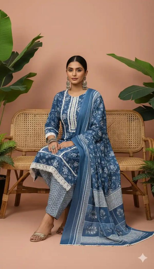 Karachi Pattern Cotton Premium Readymade Suit, Cotton Pant, Mal Dupatta