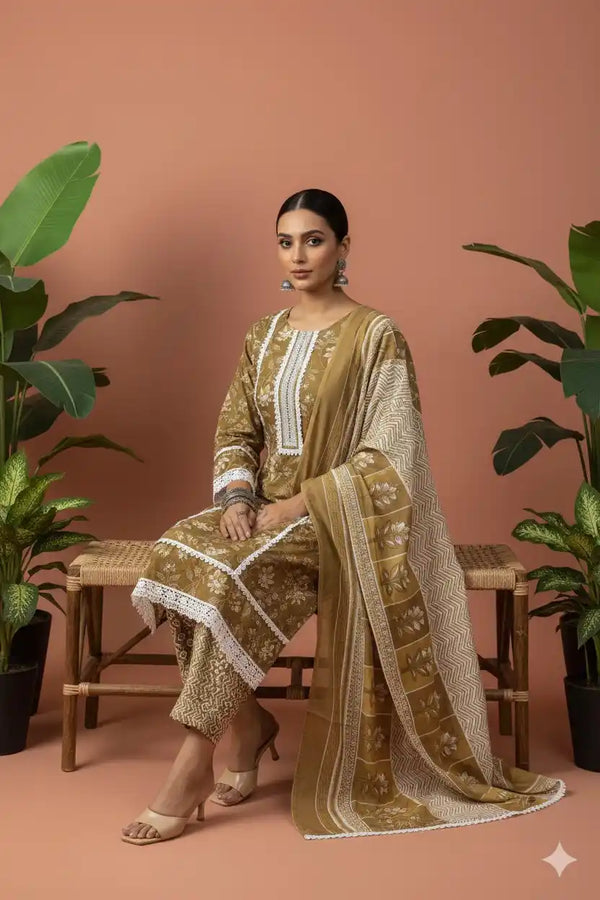 Karachi Pattern Cotton Premium Readymade Suit, Cotton Pant, Mal Dupatta