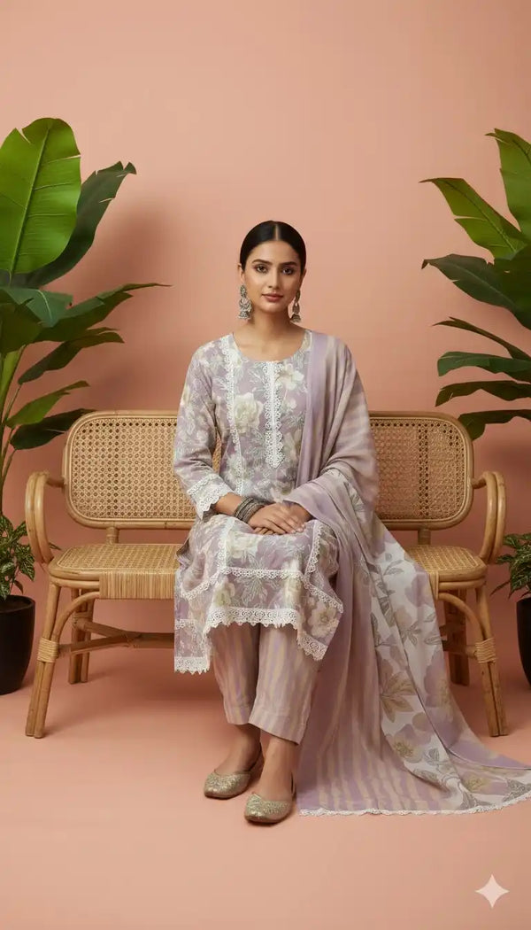 Karachi Pattern Cotton Premium Readymade Suit, Cotton Pant, Mal Dupatta