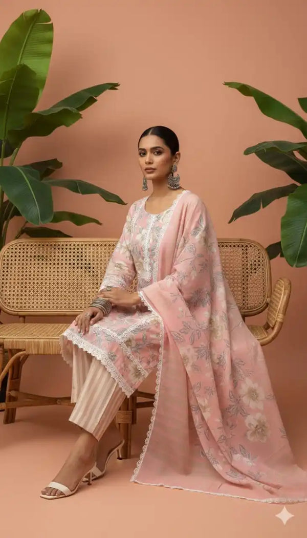 Karachi Pattern Cotton Premium Readymade Suit, Cotton Pant, Mal Dupatta