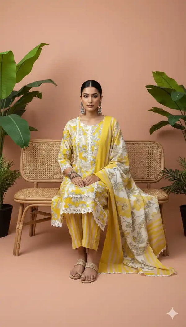 Karachi Pattern Cotton Premium Readymade Suit, Cotton Pant, Mal Dupatta