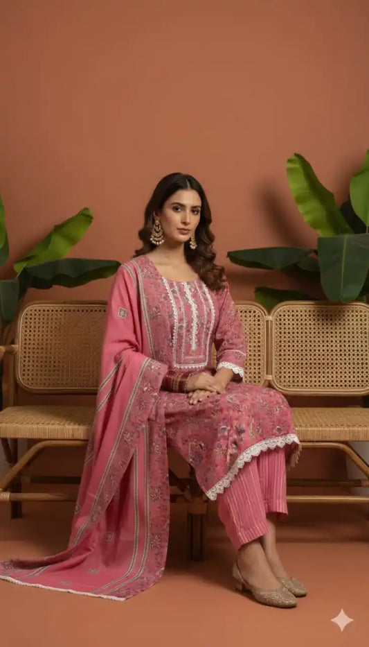 Karachi Pattern Cotton Premium Readymade Suit, Cotton Pant, Mal Dupatta