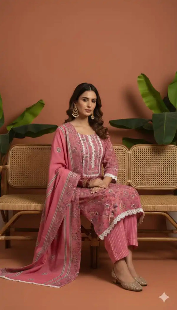 Karachi Pattern Cotton Premium Readymade Suit, Cotton Pant, Mal Dupatta