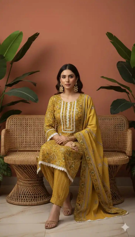 Karachi Pattern Cotton Premium Readymade Suit, Cotton Pant, Mal Dupatta