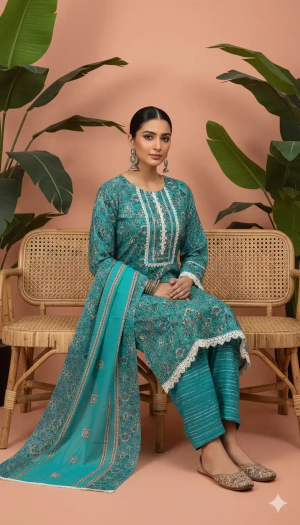 Karachi Pattern Cotton Premium Readymade Suit, Cotton Pant, Mal Dupatta