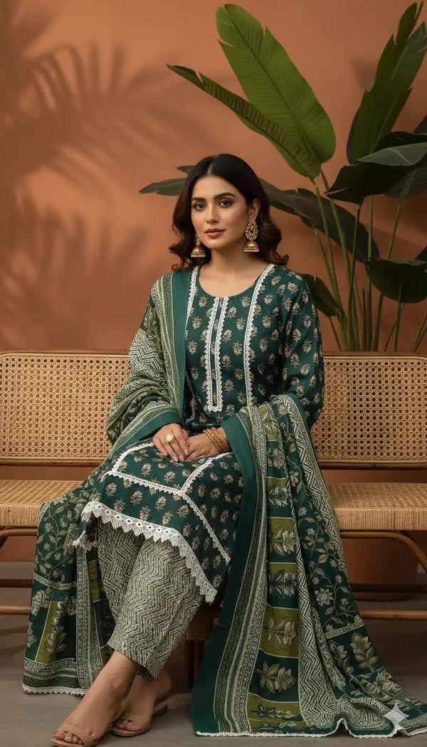 Karachi Pattern Cotton Premium Readymade Suit, Cotton Pant, Mal Dupatta