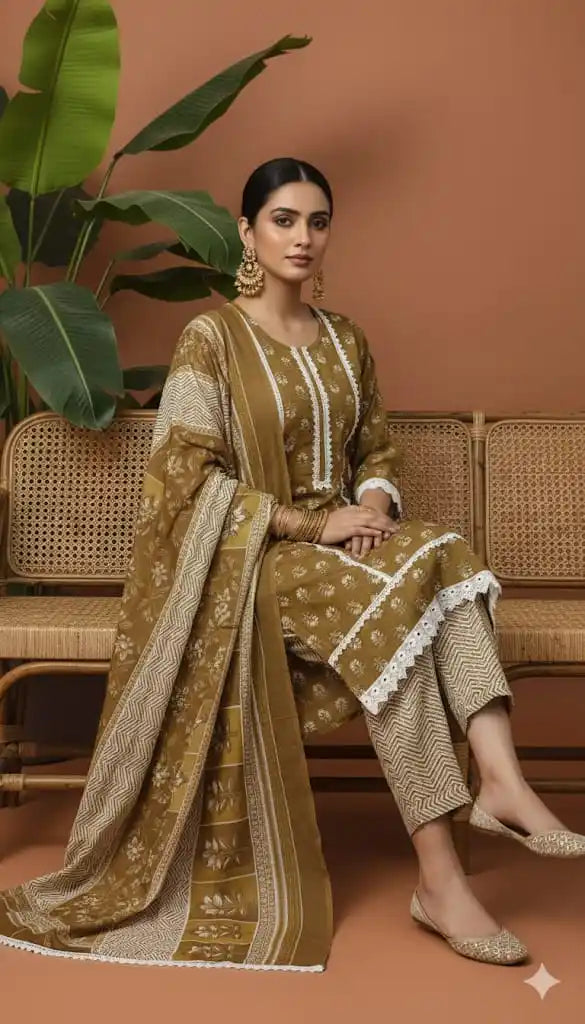 Karachi Pattern Cotton Premium Readymade Suit, Cotton Pant, Mal Dupatta