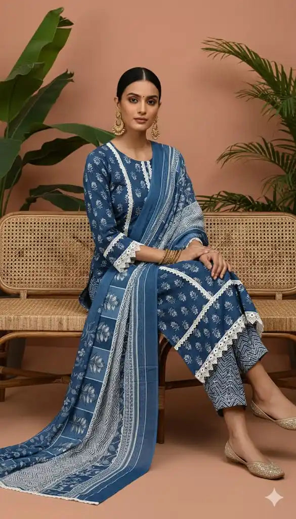Karachi Pattern Cotton Premium Readymade Suit, Cotton Pant, Mal Dupatta