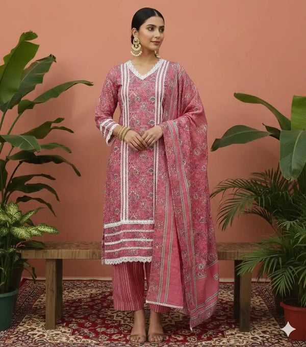 Karachi Pattern Cotton Premium Readymade Suit, Cotton Pant, Mal Dupatta