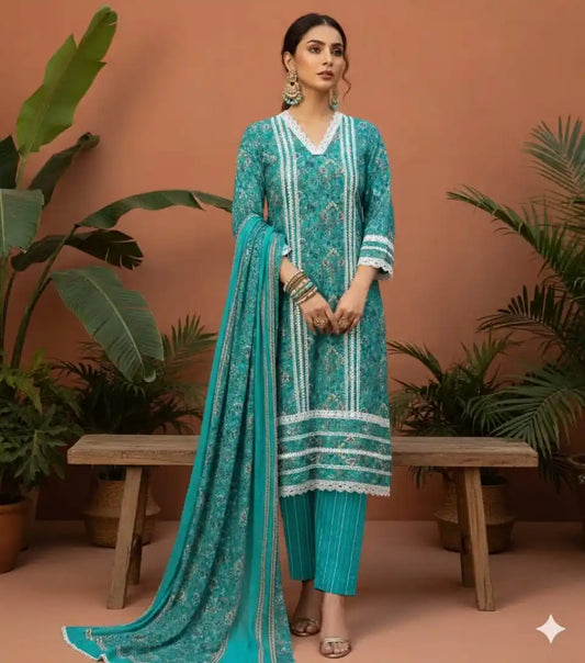 Karachi Pattern Cotton Premium Readymade Suit, Cotton Pant, Mal Dupatta