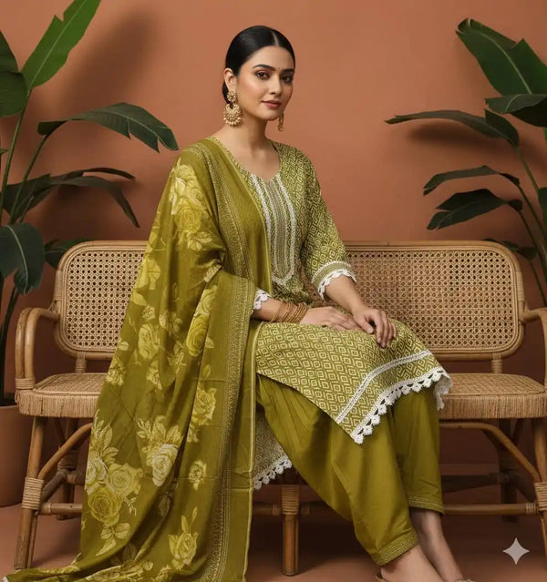 Karachi Pattern Cotton Premium Readymade Suit, Cotton Pant, Mal Dupatta