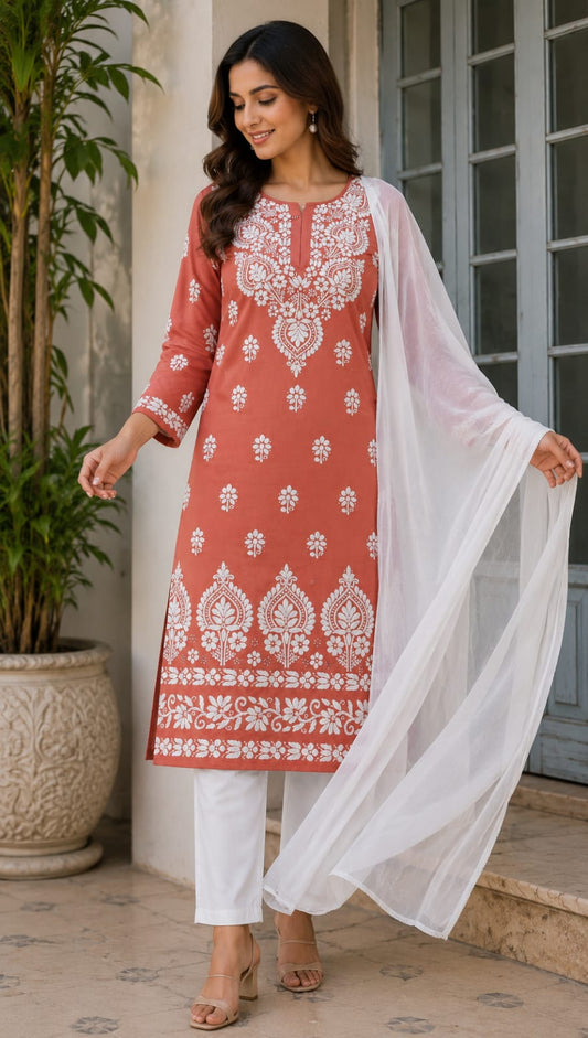 Lucknowi Embroidery Straight Kurti By ASC