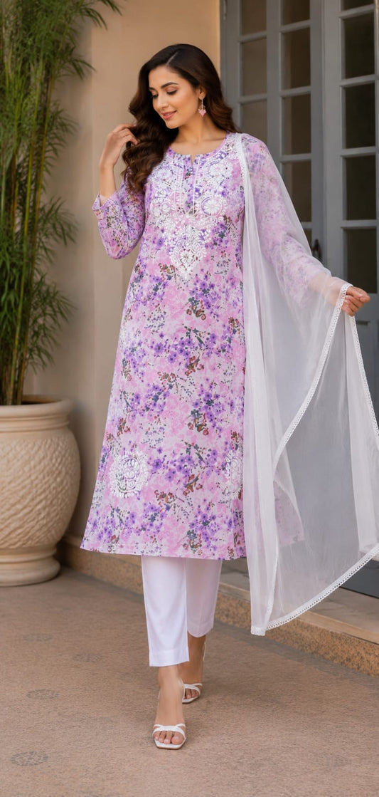 ASC Hand Embroidered Cotton Chikankari Kurti for Women