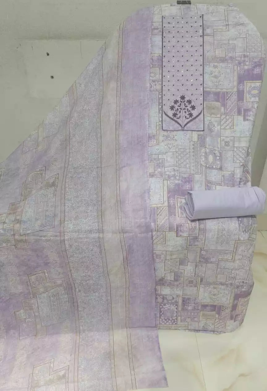 Lavender Pastel Geometric Cotton Suit ASC Fashion Store