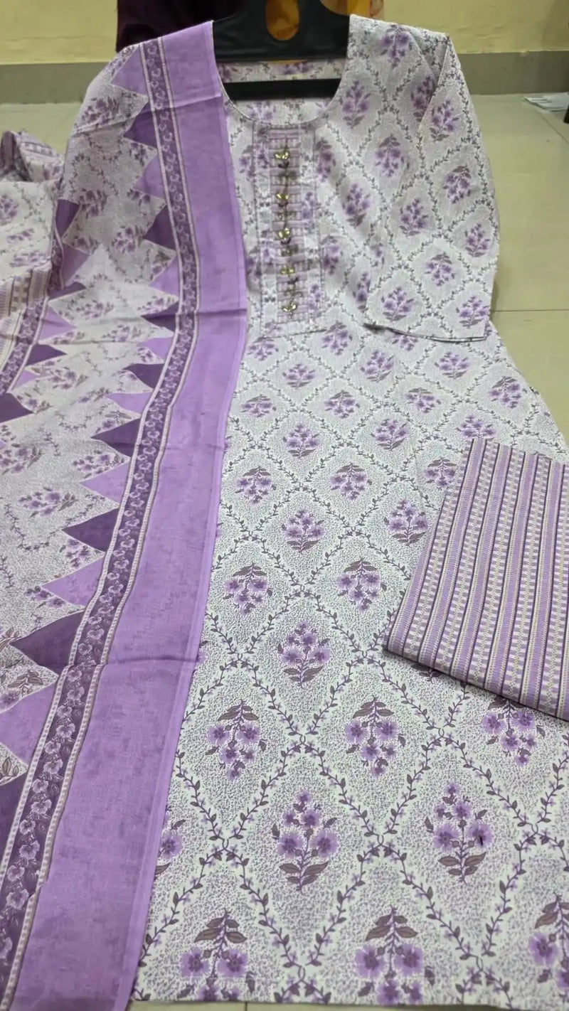 Lavender Floral Cotton Suit Set By ASC