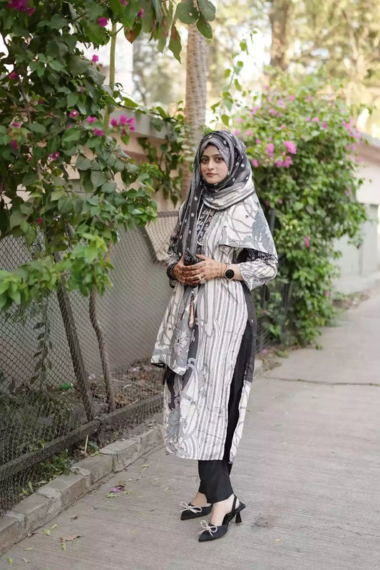 Pure Soft Natural Crepe Readymade Designer Embroidered With Digital Print, Satin Rayon Pant  CREPE DUPATTA