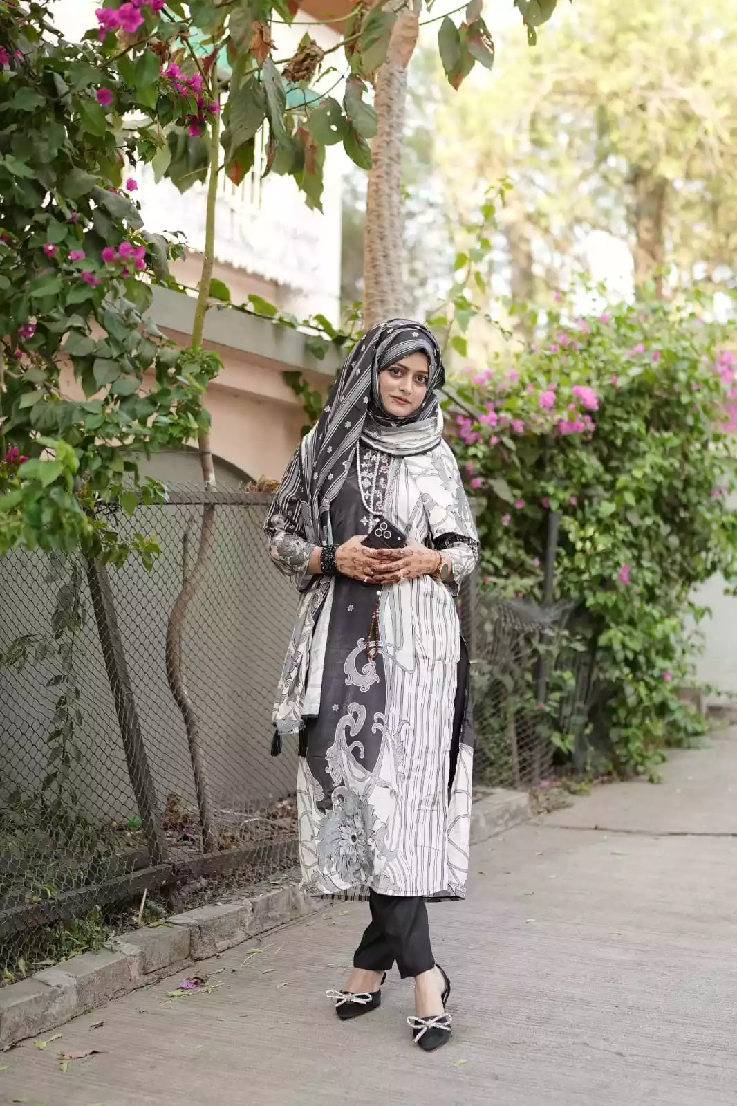 Pure Soft Natural Crepe Readymade Designer Embroidered With Digital Print, Satin Rayon Pant  CREPE DUPATTA