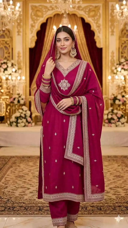 HEAVY EMBROIDERED DESIGNER READYMADE SUIT WITH DUPATTA