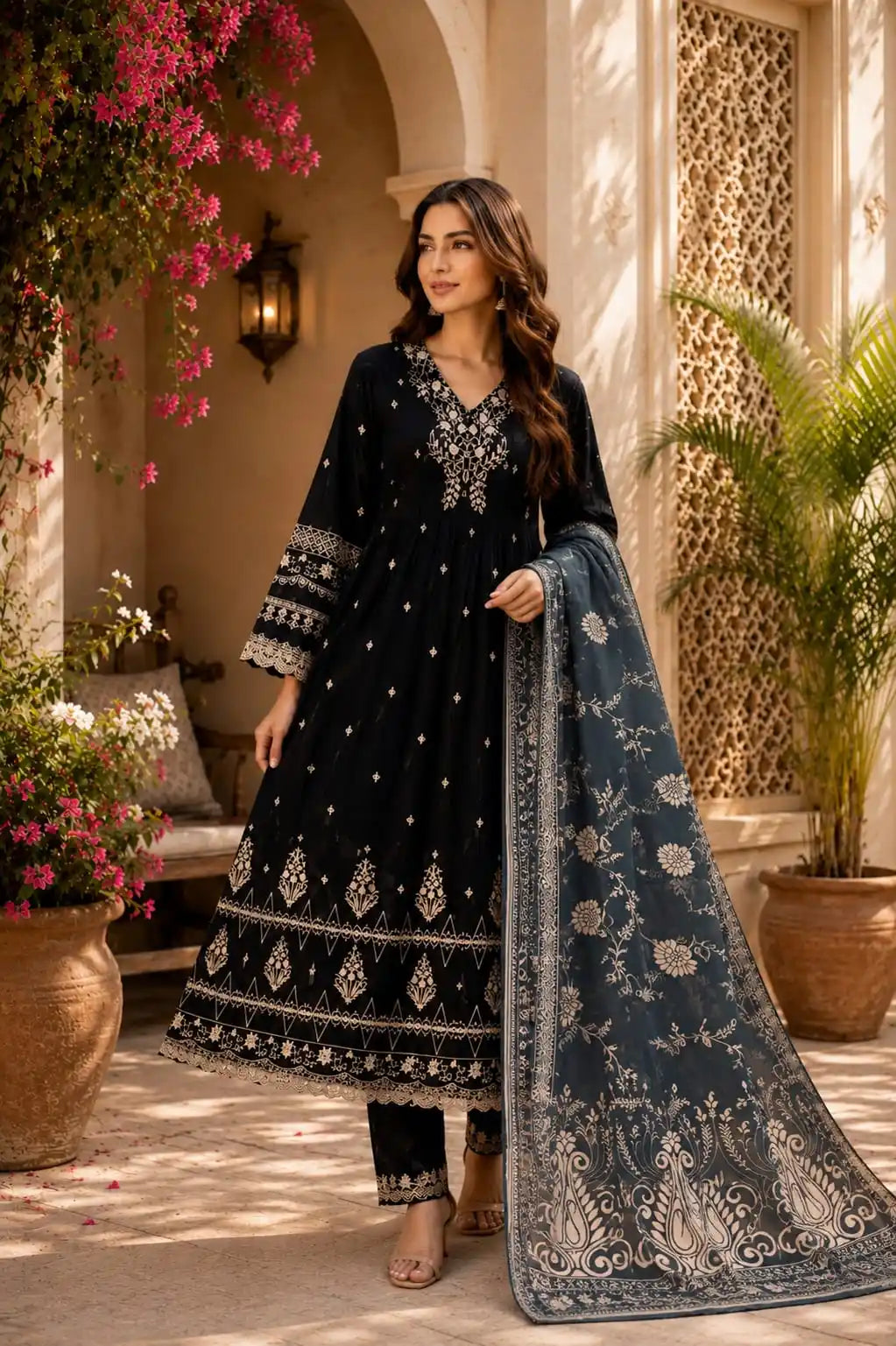 Rayon Designer Anarkali Suit With Embroidery & Dupatta By ASC