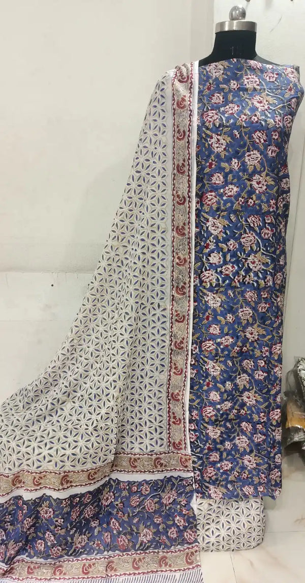 Pure Original Hand Block Jaipuri Unstitched Cotton Material