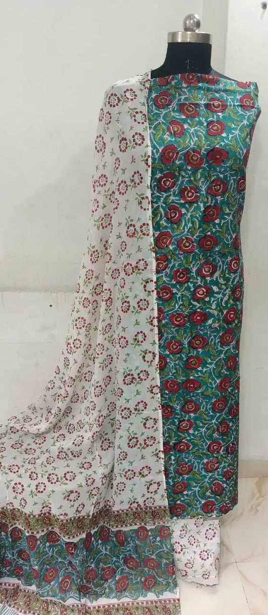 Pure Original Hand Block Jaipuri Unstitched Cotton Material