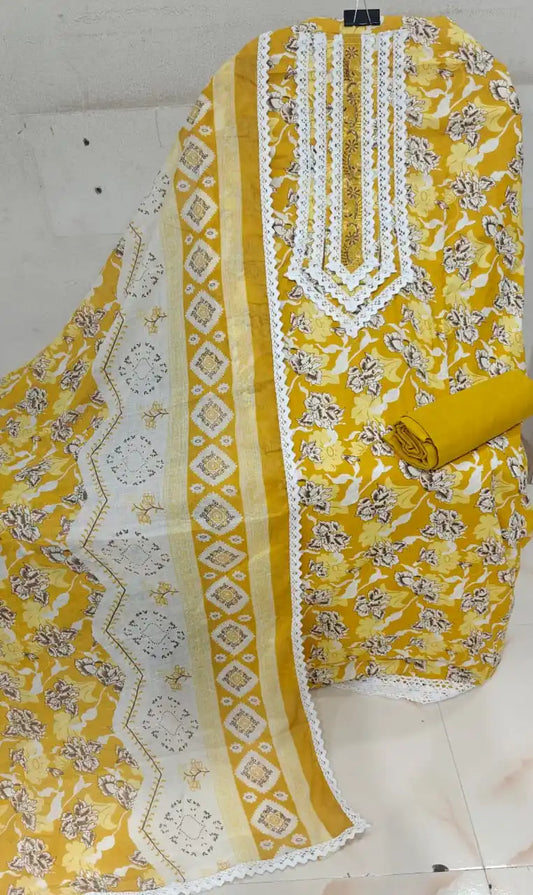 Premium Unstitched Cotton Crochet Suit