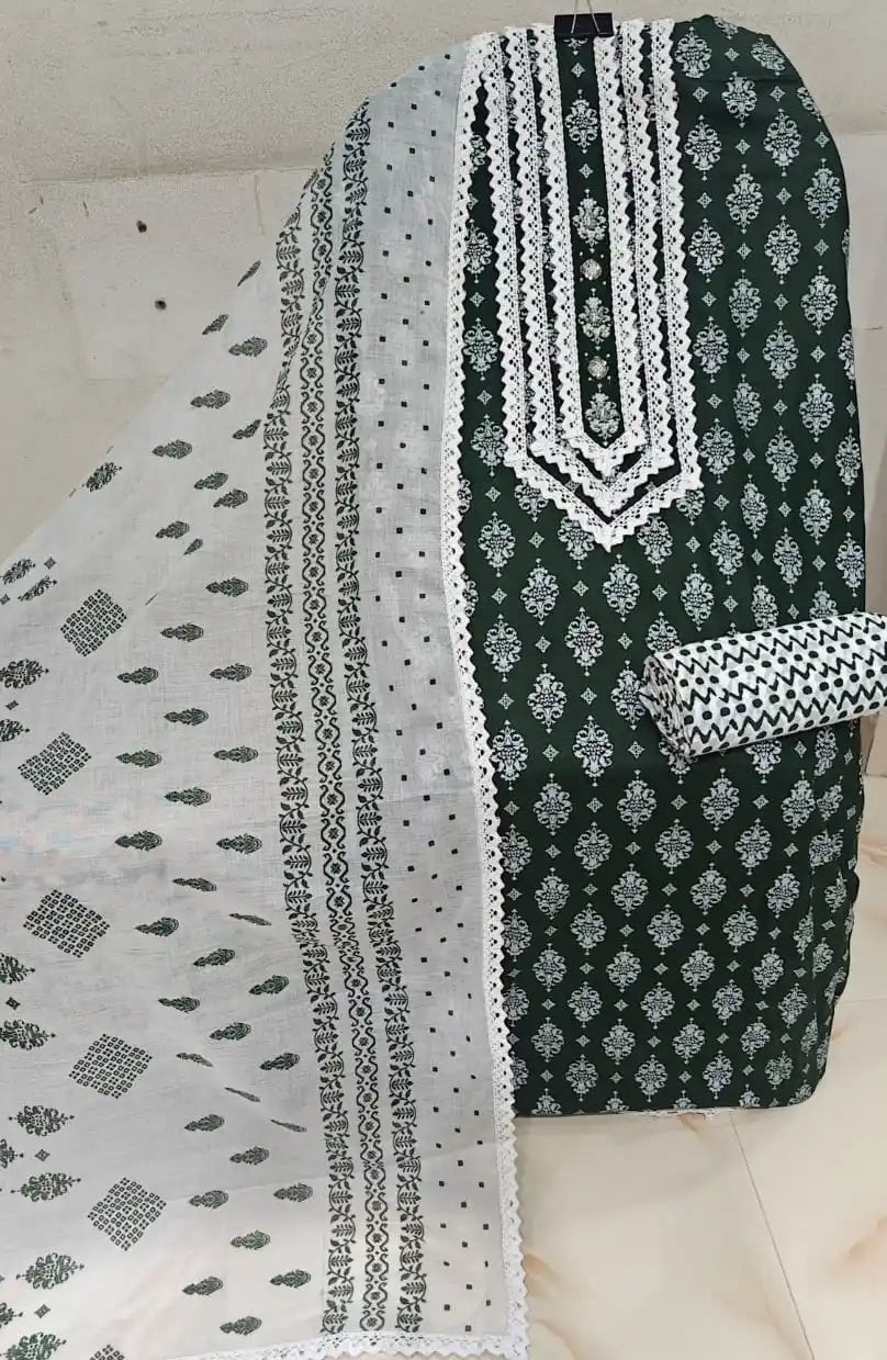 Premium Unstitched Cotton Crochet Suit
