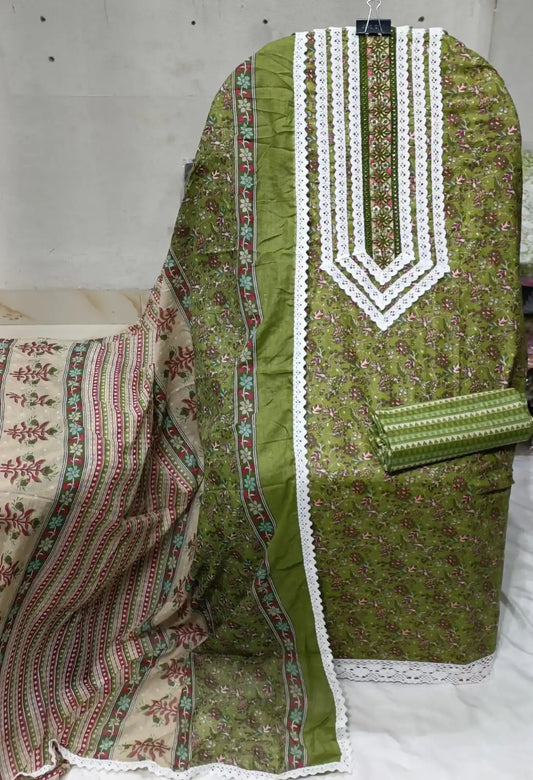 Premium Unstitched Cotton Crochet Suit
