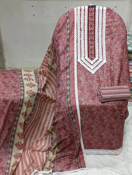 Premium Unstitched Cotton Crochet Suit