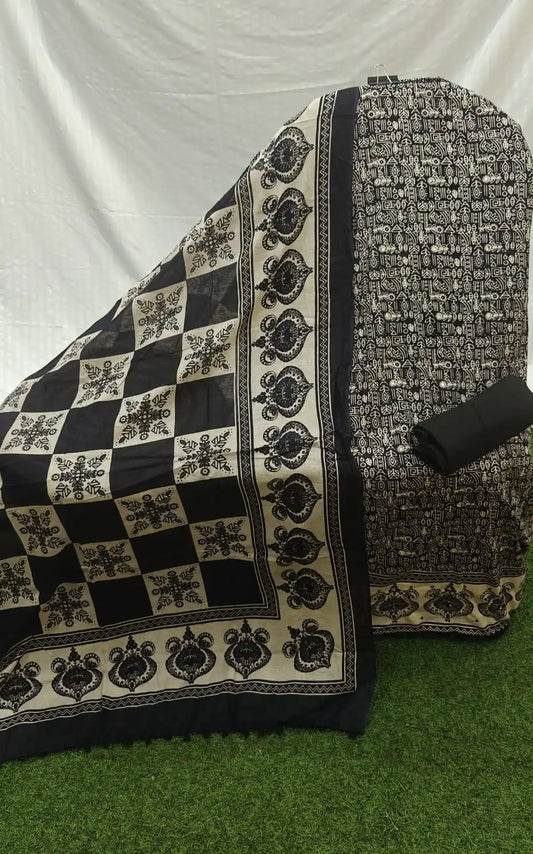 Unstitched premium quality soft cotton suit with soft cotton dupatta and soft cotton bottom unstitched