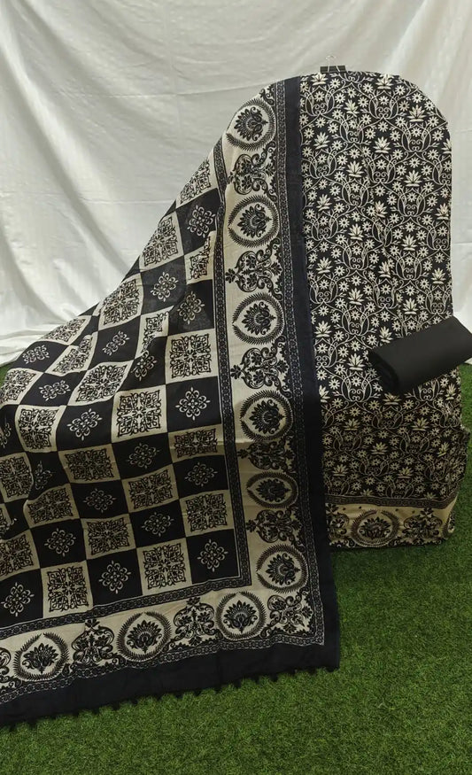 Unstitched premium quality soft cotton suit with soft cotton dupatta and soft cotton bottom unstitched