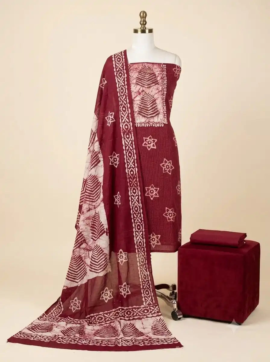 Deep Maroon Batik Cotton Unstitched Suit By ASC