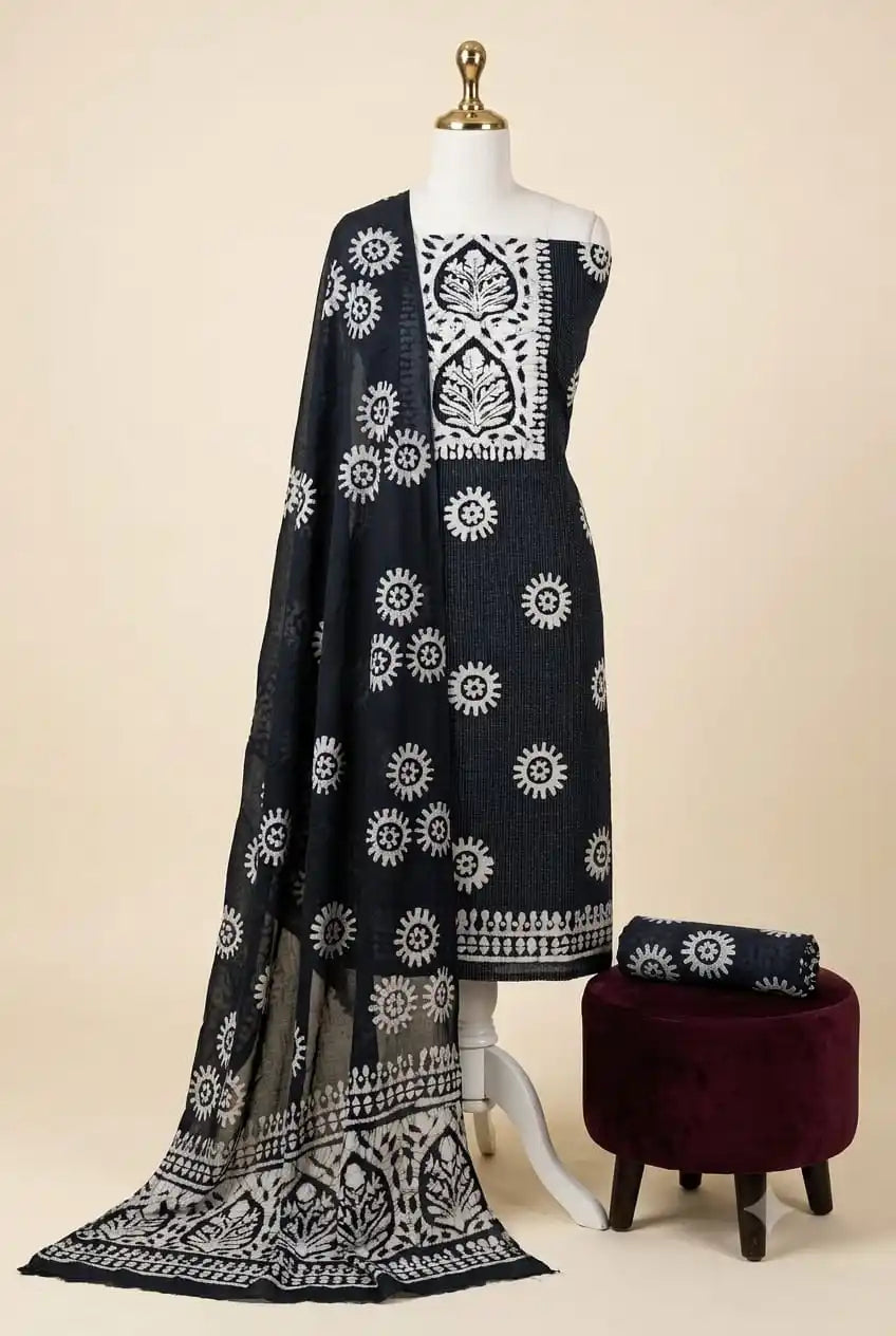 Black Batik Print Cotton Unstitched Suit By ASC