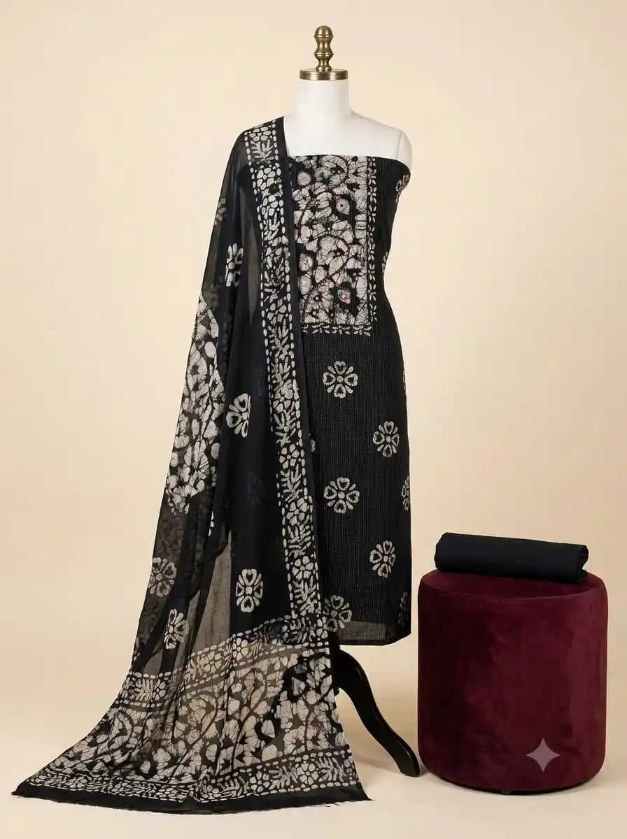 Premium Black Batik Cotton Unstitched Suit By ASC