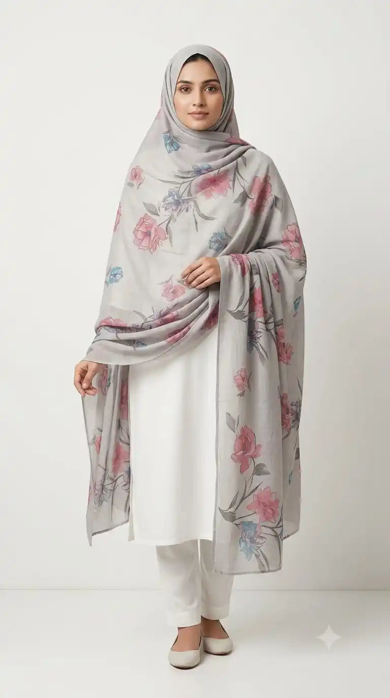 Soft Mulmul Cotton Stole - Printed Ethnic Dupatta, 2.25 m (ND12)