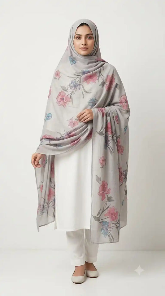 Soft Mulmul Cotton Stole - Printed Ethnic Dupatta, 2.25 m (ND12)
